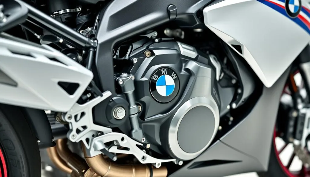 A meticulously detailed, high-resolution close-up of the BMW M1000RR motorcycle engine, captured with a professional camera lens that emphasizes the intricate engineering and craftsmanship. The engine is shown in a well-lit, clean, and pristine setting, allowing the viewer to appreciate the sleek, modern design and the precision of the components. The prompt should highlight the engine's powerful, high-performance capabilities, as well as its technological advancements, without distracting the viewer with extraneous elements. The overall composition should convey a sense of engineering excellence and a celebration of the M1000RR's exceptional power and performance. A meticulously detailed, high-resolution close-up of the BMW M1000RR motorcycle engine, captured with a professional camera lens that emphasizes the intricate engineering and craftsmanship. The engine is shown in a well-lit, clean, and pristine setting, allowing the viewer to appreciate the sleek, modern design and the precision of the components. The prompt should highlight the engine's powerful, high-performance capabilities, as well as its technological advancements, without distracting the viewer with extraneous elements. The overall composition should convey a sense of engineering excellence and a celebration of the M1000RR's exceptional power and performance.