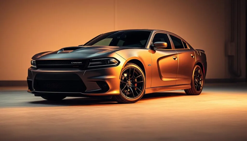 A sleek and powerful 2017 Dodge Charger, captured in a detailed studio environment. The car is positioned in the foreground, bathed in warm, directional lighting that accentuates its muscular curves and bold design elements. The middle ground features a subtle, high-contrast backdrop, allowing the Charger to take center stage. In the background, a faint suggestion of an industrial setting provides context, with clean lines and muted tones that complement the vehicle's aggressive aesthetic. The overall composition conveys a sense of strength, refinement, and the Charger's commanding presence on the road. A sleek and powerful 2017 Dodge Charger, captured in a detailed studio environment. The car is positioned in the foreground, bathed in warm, directional lighting that accentuates its muscular curves and bold design elements. The middle ground features a subtle, high-contrast backdrop, allowing the Charger to take center stage. In the background, a faint suggestion of an industrial setting provides context, with clean lines and muted tones that complement the vehicle's aggressive aesthetic. The overall composition conveys a sense of strength, refinement, and the Charger's commanding presence on the road.