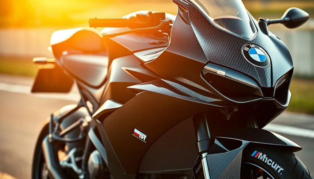 A sleek, high-performance BMW M1000RR superbike, its carbon fiber fairing glistening under the warm afternoon sunlight. The bike is positioned in a low, aggressive stance, ready to devour the tarmac. The fairing's intricate weave patterns and aerodynamic contours are meticulously detailed, showcasing the engineering excellence that defines the M1000RR. The background is blurred, allowing the viewer to focus solely on the bike's captivating design. Subtle reflections on the fairing's surface add depth and realism to the scene, transporting the viewer to the heart of the BMW M1000RR's captivating world. A sleek, high-performance BMW M1000RR superbike, its carbon fiber fairing glistening under the warm afternoon sunlight. The bike is positioned in a low, aggressive stance, ready to devour the tarmac. The fairing's intricate weave patterns and aerodynamic contours are meticulously detailed, showcasing the engineering excellence that defines the M1000RR. The background is blurred, allowing the viewer to focus solely on the bike's captivating design. Subtle reflections on the fairing's surface add depth and realism to the scene, transporting the viewer to the heart of the BMW M1000RR's captivating world.