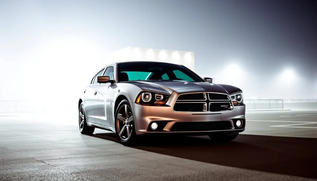 A sleek, metallic 2014 Dodge Charger standing prominently in a well-lit, modern urban setting. The car's muscular body and aggressive front grille command attention, its bold lines and chrome accents gleaming under the bright, directional lighting. The Charger is positioned in the foreground, its powerful presence emphasized by a low, three-quarter angle that captures its imposing stance. The middle ground features a clean, minimalist backdrop of contemporary architecture, while the background subtly blends into a hazy, atmospheric cityscape, creating a sense of depth and context. The overall mood is one of sophisticated, high-performance automotive design. A sleek, metallic 2014 Dodge Charger standing prominently in a well-lit, modern urban setting. The car's muscular body and aggressive front grille command attention, its bold lines and chrome accents gleaming under the bright, directional lighting. The Charger is positioned in the foreground, its powerful presence emphasized by a low, three-quarter angle that captures its imposing stance. The middle ground features a clean, minimalist backdrop of contemporary architecture, while the background subtly blends into a hazy, atmospheric cityscape, creating a sense of depth and context. The overall mood is one of sophisticated, high-performance automotive design.