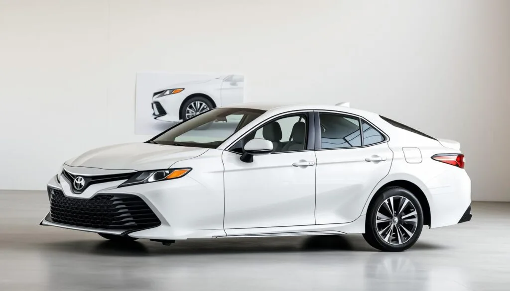 A well-lit, high-resolution photograph of the front and side views of a 2024 Toyota Camry sedan, showcasing its sleek and modern design. The car is positioned in a clean, minimalist setting, with a soft, natural lighting that highlights the sedan's crisp lines, smooth body panels, and distinctive grille. The image captures the Camry's reliable and practical features, such as its spacious interior, comfortable seating, and advanced technology, conveying a sense of sophistication and dependability. A well-lit, high-resolution photograph of the front and side views of a 2024 Toyota Camry sedan, showcasing its sleek and modern design. The car is positioned in a clean, minimalist setting, with a soft, natural lighting that highlights the sedan's crisp lines, smooth body panels, and distinctive grille. The image captures the Camry's reliable and practical features, such as its spacious interior, comfortable seating, and advanced technology, conveying a sense of sophistication and dependability.